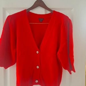 RED Ann Taylor Sweater w Gorgeous Rhinestone Buttons Pefect for the Holidays!